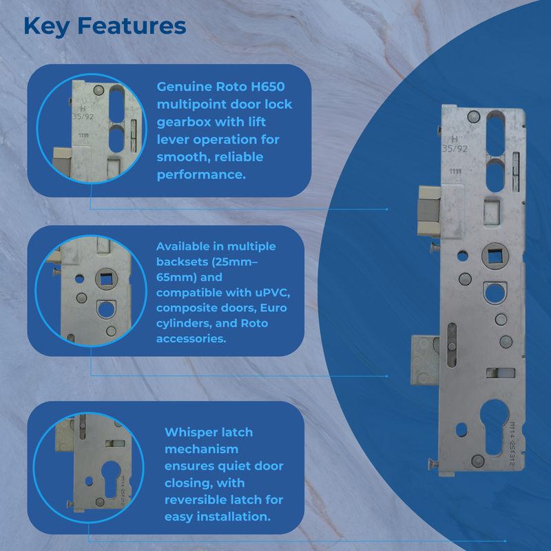 Roto H650 Genuine Multipoint Door Lock Gearbox – Lift Lever Mechanism for uPVC Doors