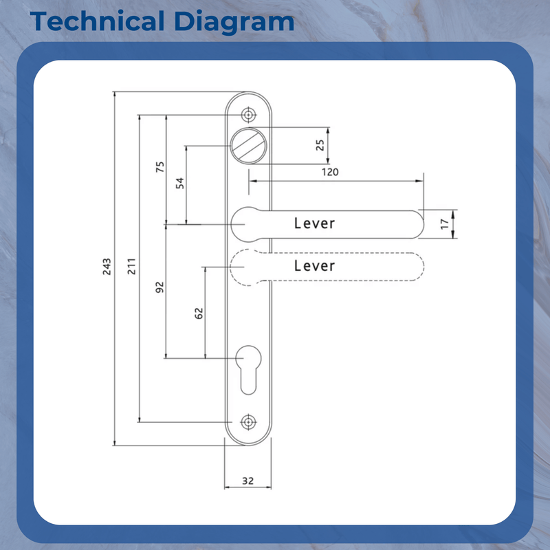 Balmoral Sprung 92/62 pz Offset Snib Lever Lever Door Handle 215mm Screws