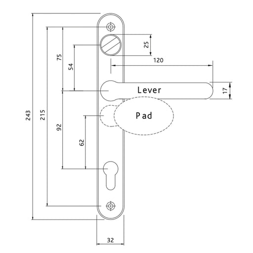 Hoppe Resista Atlanta Gold Sprung Offset Lever/Pad 92PZ/62PZ Door Handle with Snib  215mm Screw Centres 