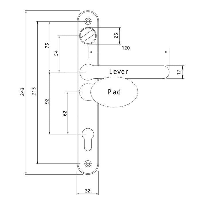 Hoppe Resista Atlanta Gold Sprung Offset Lever/Pad 92PZ/62PZ Door Handle with Snib  215mm Screw Centres 