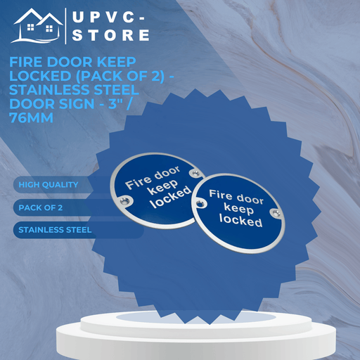 Fire Door Keep Locked (Pack of 2) - Stainless Steel Door Sign - 3" / 76mm