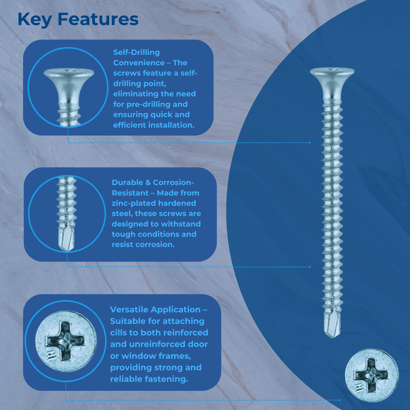 UPVC Zinc Carbon Steel Screws to BS7412 4.2 x 55 Z Self Tapping Thread Drill Point Box of 500
