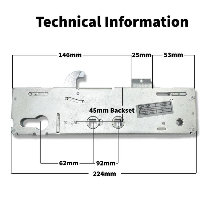 Kenrick Excalibur 45mm Replacement uPVC Gear Box Door Lock Centre Case Double Spindle