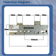 Replacement Roto Upvc Single Spindle Door Lock Gearbox Multi Point 35mm 92mm