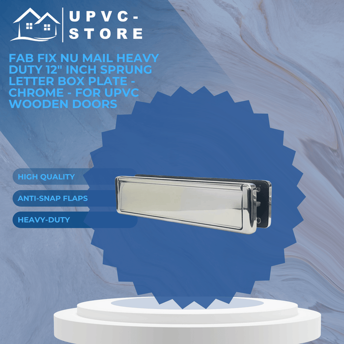 Fab Fix Nu Mail Heavy Duty 12" Inch Sprung Letter Box Plate - Chrome - For UPVC Wooden Doors