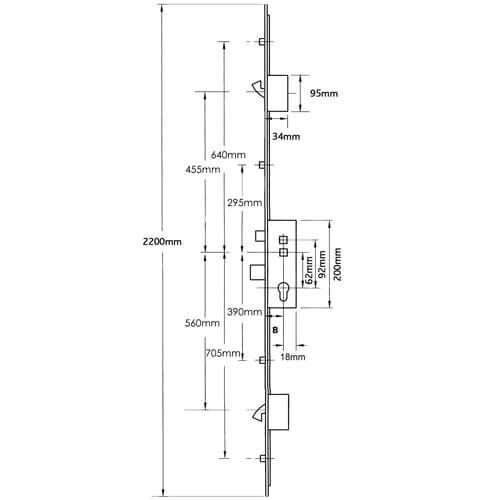 Roto Elite Latch Deadbolt 2 Hooks 4 Rollers Double Spindle 92PZ 62PZ Multipoint Door Lock