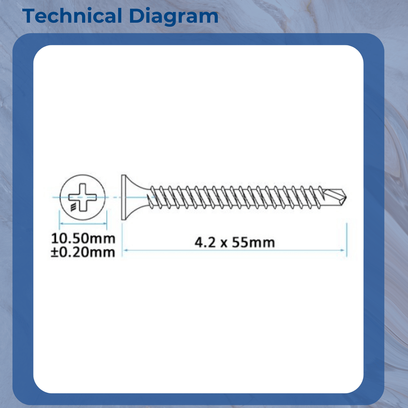 UPVC Zinc Carbon Steel Screws to BS7412 4.2 x 55 Z Self Tapping Thread Drill Point Box of 500