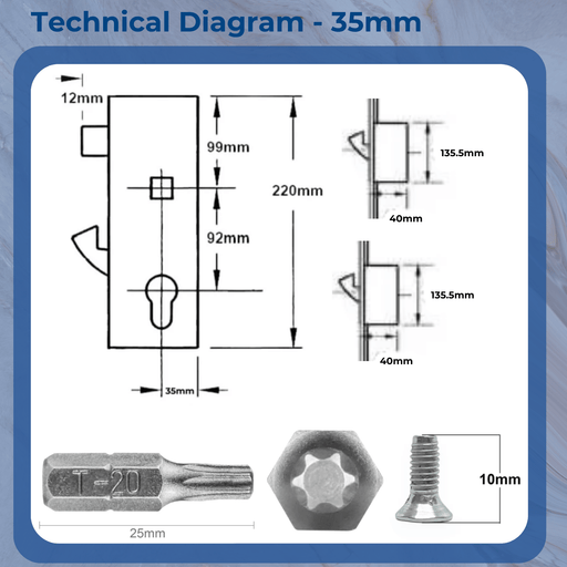 Multipoint 2 Hook Refurbishment Kit – 35mm or 45mm Backset – Multipoint Lock Repair Set