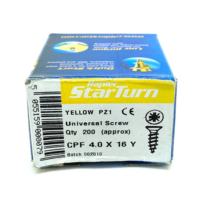 4.0 x 16mm Yellow - Universal Screws - (Box of 200)