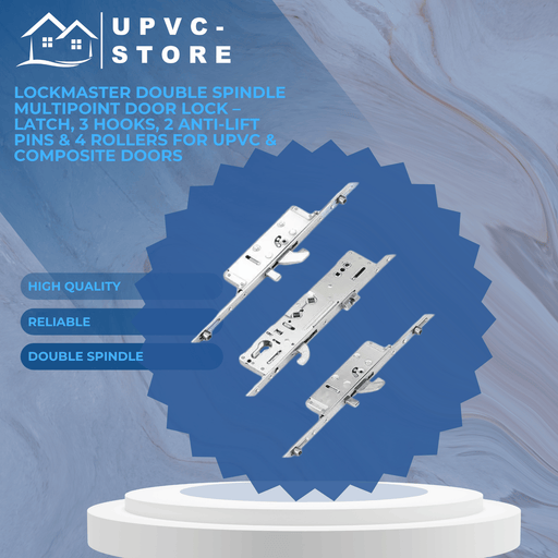 Lockmaster Double Spindle Multipoint Door Lock – Latch, 3 Hooks, 2 Anti-Lift Pins & 4 Rollers for uPVC & Composite Doors