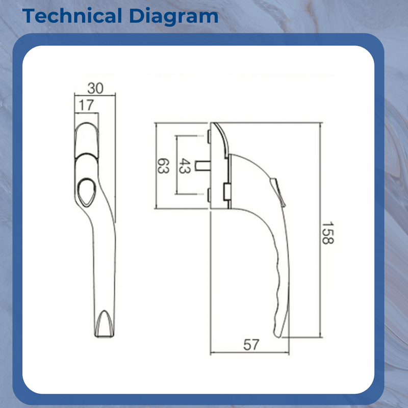 White With Green Button Cranked 40mm Spindle UPVC Window Handle Espag None Lock Left or Right