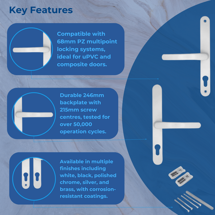 UPVC Lever Lever uPVC Door Handles – 68mm PZ, Sprung with 215mm Screw Fixing Centres for Multipoint Locks
