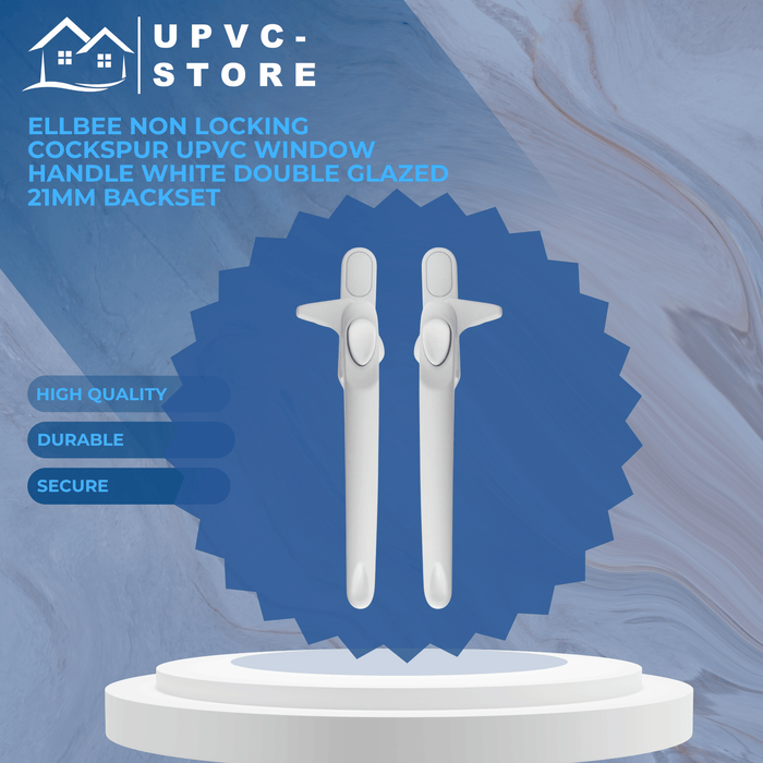 Ellbee Non Locking Cockspur uPVC Window Handle Cockspur Window Handle White Double Glazed 21mm Backset - New Design