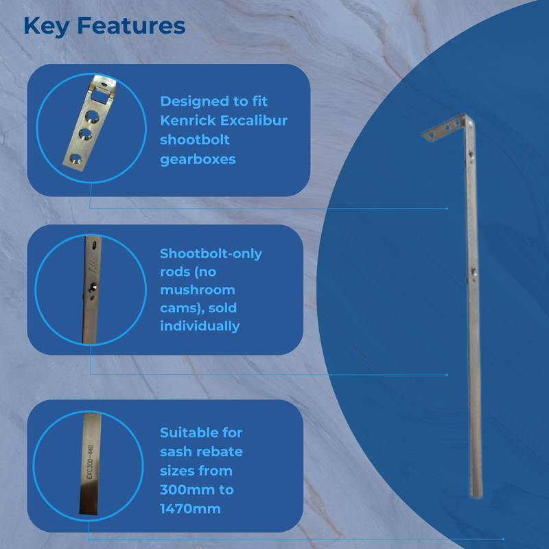 Kenrick Excalibur Replacement Shootbolt Rods for uPVC Multipoint Door Locks