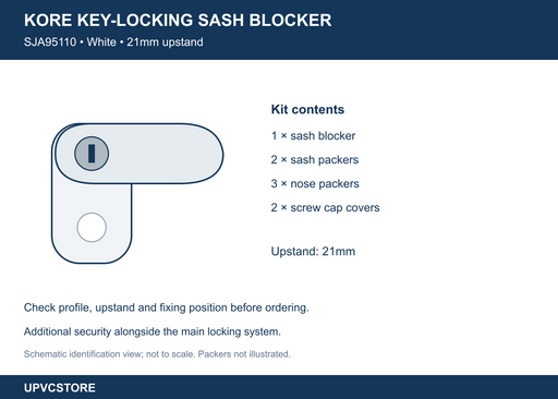 Kore Key-Locking Sash Blocker Kit – White, 21mm Upstand