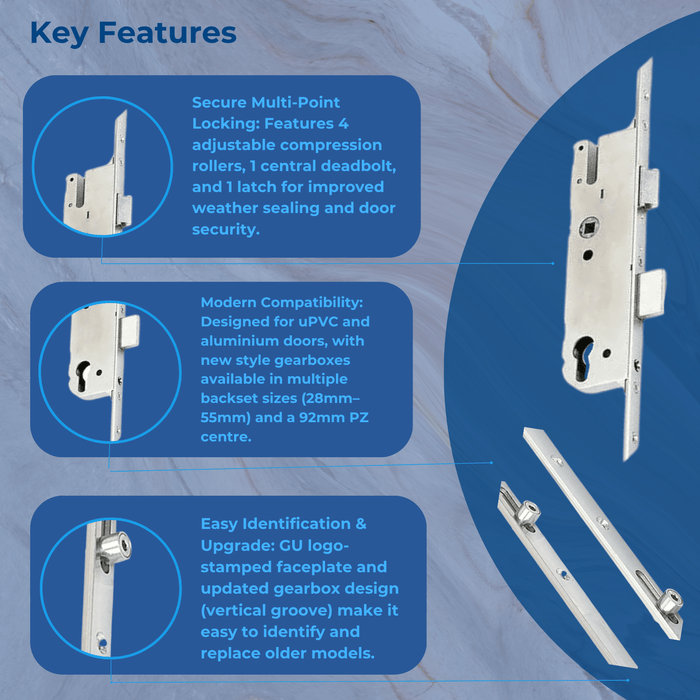 GU Europa Multipoint Door Lock – Latch, Deadbolt & 4 Rollers with Lift Lever Operation