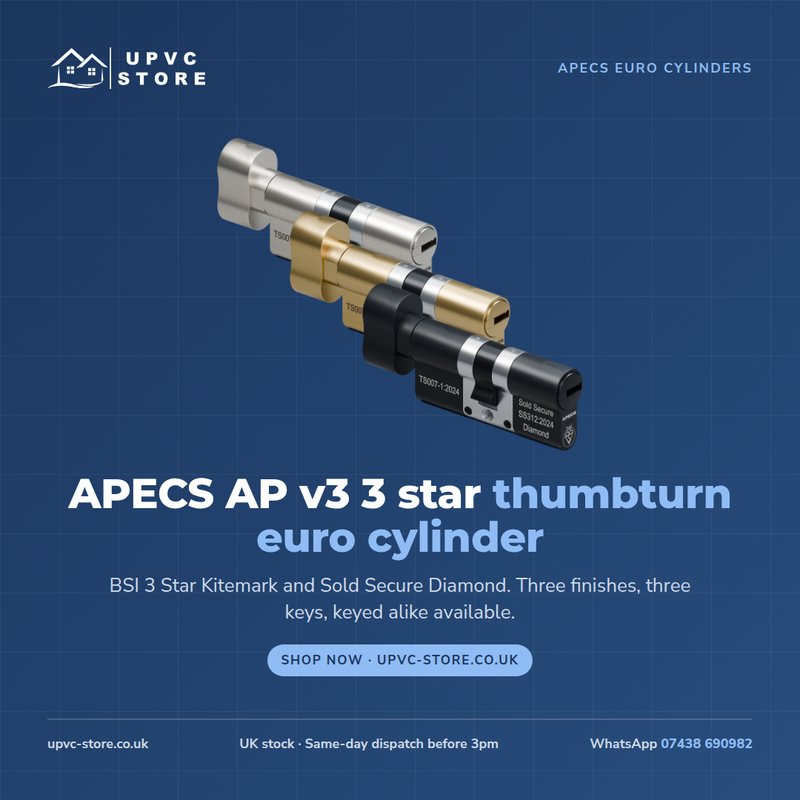 APECS AP v3 3 Star Euro Cylinder Thumbturn Door Lock uPVC Composite Aluminium Timber 3 Keys