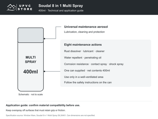 Soudal 8 in 1 Multi Spray 400ml technical and application guide