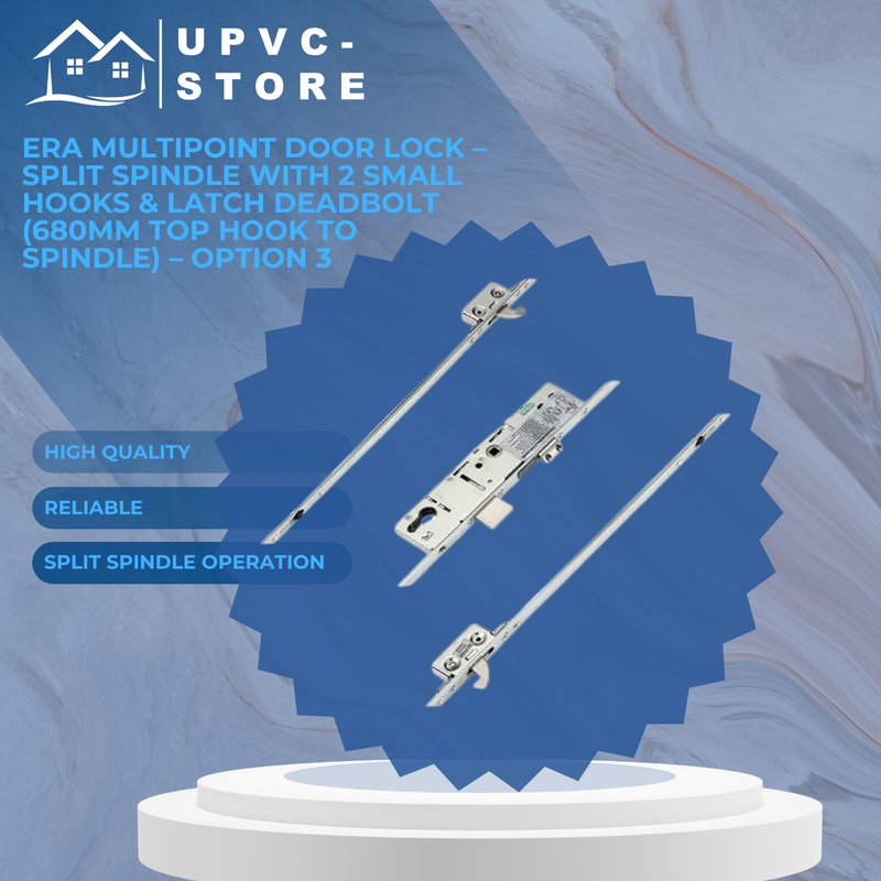 ERA Multipoint Door Lock – Split Spindle with 2 Small Hooks & Latch Deadbolt (680mm Top Hook to Spindle) – Option 3