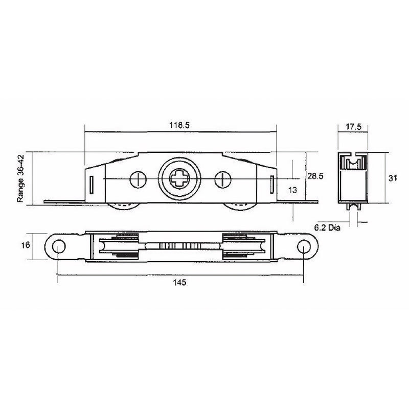 Pair ASEC Tandem Patio Roller 32mm Patio Door Roller for Timber uPVC 94kg Load