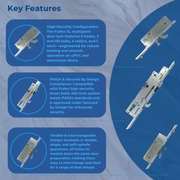 Fullex XL Multipoint Door Lock – Latch, 3 Hooks, 2 Anti-Lift Pins & 2 Rollers (Top Hook to Spindle: 660mm)