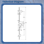ERA Multipoint Door Lock – Split Spindle with 2 Small Hooks & Latch Deadbolt (680mm Top Hook to Spindle) – Option 3