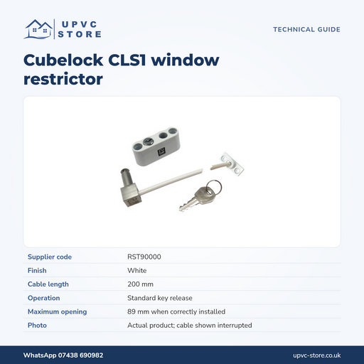 Cubelock CLS1 Key-Locking Cable Window Restrictor — White
