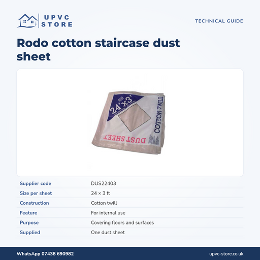UPVC Store technical guide for Rodo 24 × 3ft cotton dust sheet DUS22403