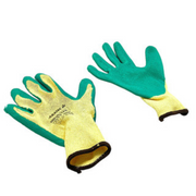 Rodo green latex grip work gloves, supplied as one pair in size 9 or 10