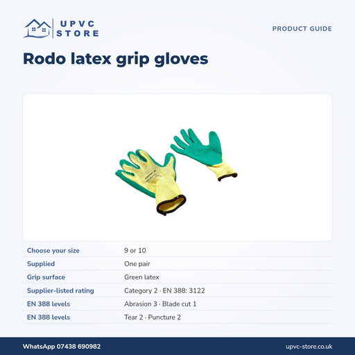 Rodo glove size and supplier-listed EN388 protection guide