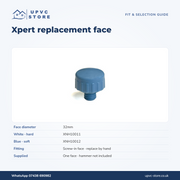 Xpert 32mm replacement face selection guide – white hard, blue soft, screw-in fitting