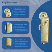 Steel Tandem Sliding Patio Door Roller Wheels Aluminium Upvc Timber 32mm