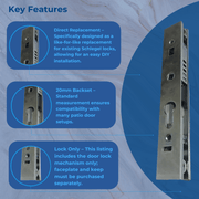 Schlegel Replacement Sliding Patio Door Lock 20mm B/S Aluminium / PVC Door