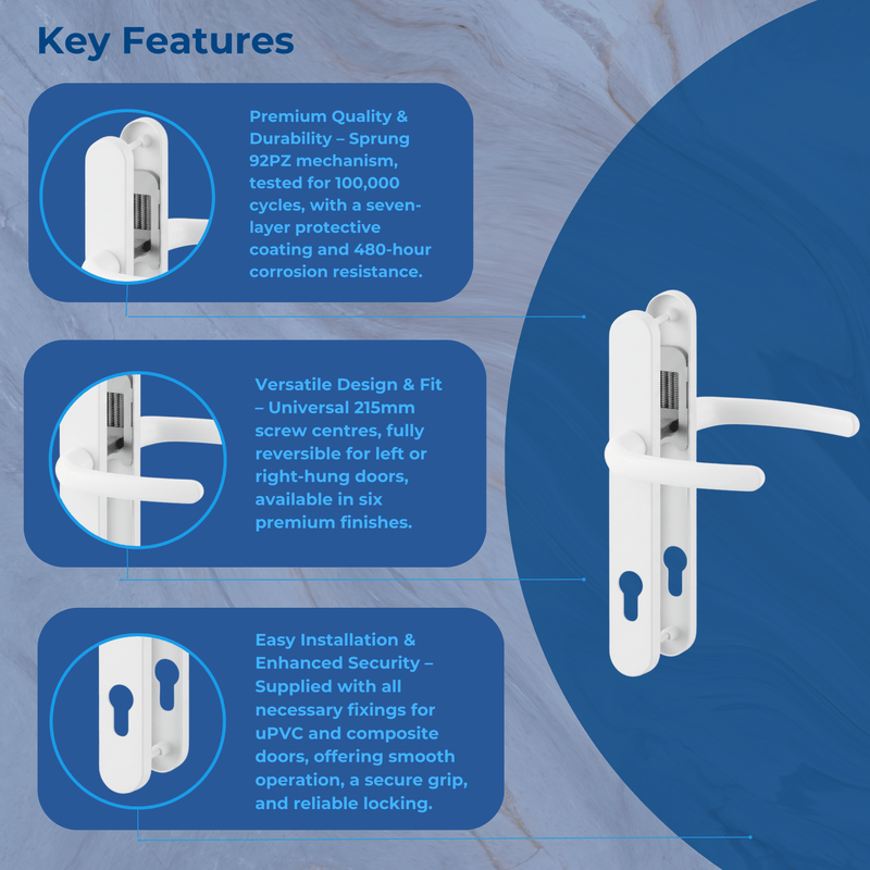 uPVC Door Handle 215mm Screw Centres 92PZ Sprung - Super Express