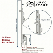 Fullex MK2 2 Point Sliding Patio Door Lock – Pin on Lock – 18.75mm / 25.75mm / 28.75mm Backset