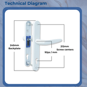 UPVC Double Glazing Trojan Sparta 92PZ Sprung Patio Door Handle Set PVC 212mm Screw Centers