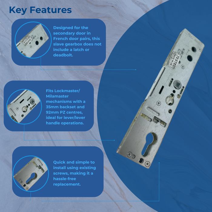 Lockmaster Mila Master 35mm Backset Lock Case Gear Box Slave Door Lock