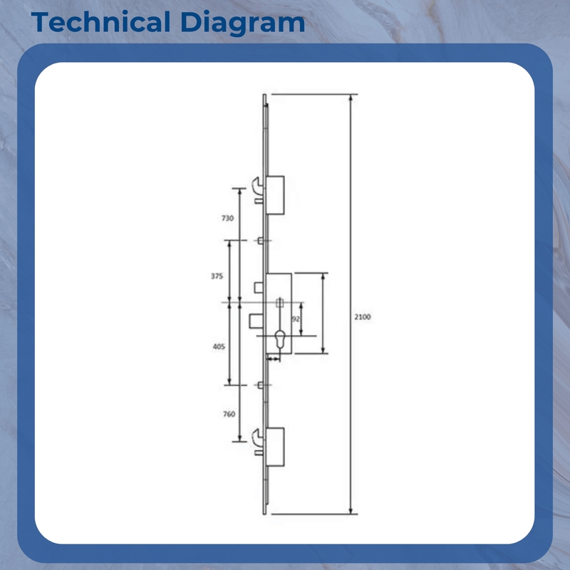 ERA Multipoint Door Lock – Split Spindle with 3 Hooks, 2 Rollers & Latch – Option 1 (610mm Top Hook to Spindle)