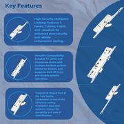 Lockmaster Multipoint Door Lock – 2 Hooks, 2 Rollers, Latch & Deadbolt – Lift Lever or Double Spindle Operation (365mm Top Hook to Spindle)