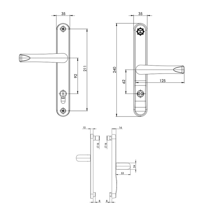 High Security UPVC Door Handle Lever Pad Offset 92mm/62mm PZ 211mm PAS24 Secure By Design 2* Kitemark  Satinless Steel