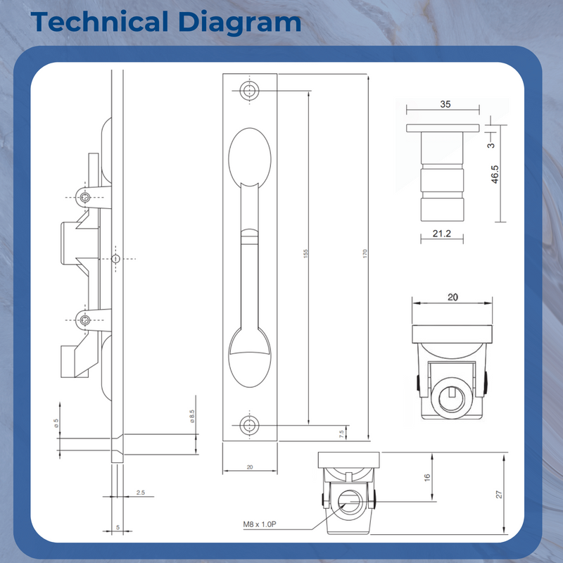 Axim Flush Bolts – 20mm Wide Faceplate for Aluminium Doors and Windows -  Two rod length  options: 110mm  and 230mm