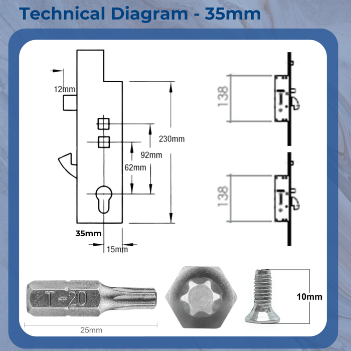 XL Dual Spindle Refurbishment Kit with 2 Anti-Lift Hooks – Multipoint Door Lock Repair Solution -35mm or 45mm Backset – Multipoint Lock Repair Set