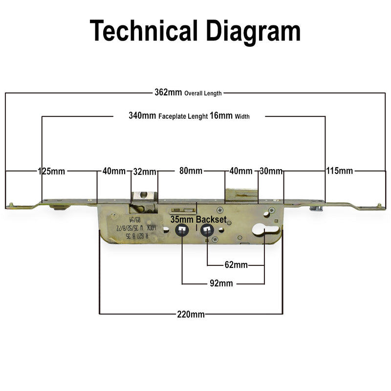 Roto MVD340 100% Genuine Upvc Door Lock 340mm Plate 35mm Dual Spindle
