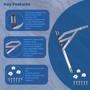 Egress Only Friction Stay Window Hinges – Emergency Escape & Secure Ventilation Solution 12" & 16" – 13mm & 17mm Stack Heights