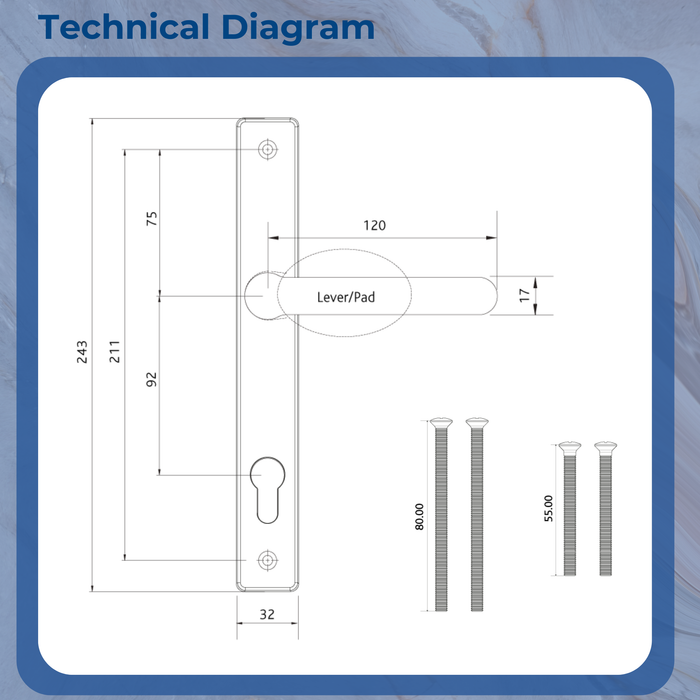 Modern Architectural Inline Lever Pad Door Handle with Sprung Mechanism