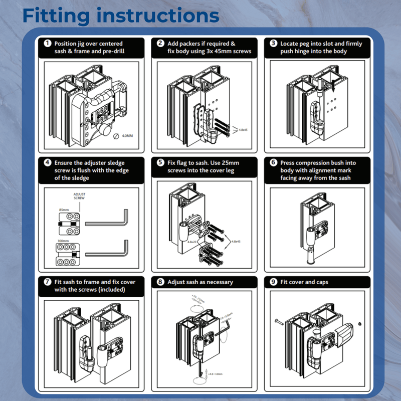 UPVC Double Glazing Door Mini Flag Hinge Adjustable UPVC 85mm