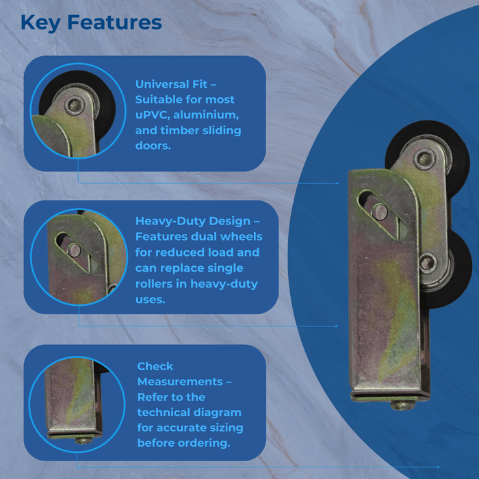 Pair of Tandem Sliding Patio Door Roller Wheels Aluminium Upvc Timber 32mm