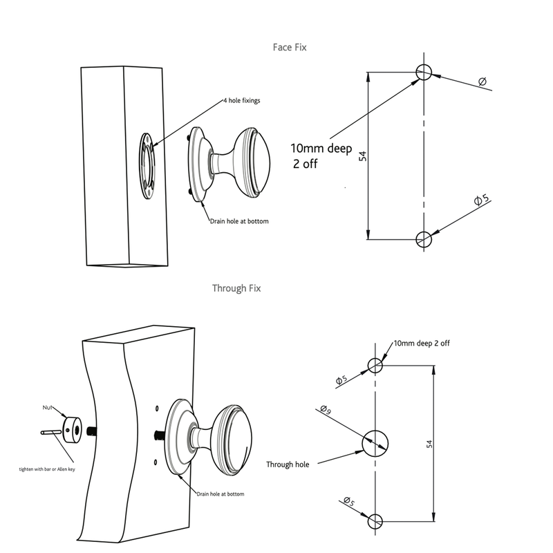 Fab Fix Door Knob Solid Heavy Cast Polished Chrome Gold Centre Door Knob (Fixed Knob)