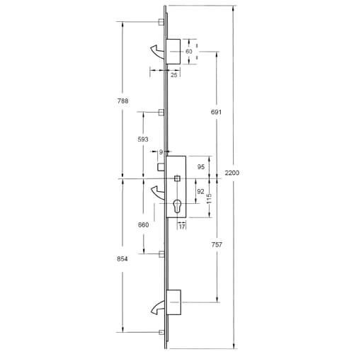 Yale YS170 Latch 3 Hooks 4 Rollers Split Spindle 35mm Backset