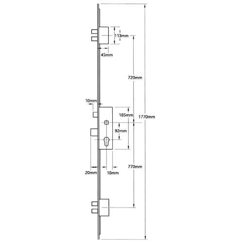 Winkhaus Thunderbolt Latch 5 Deadbolts Flat 16mm Faceplate Lift Lever